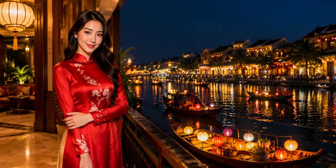 Người dùng chơi trò chơi xh1 tại Hội An với trang phục áo dài truyền thống
